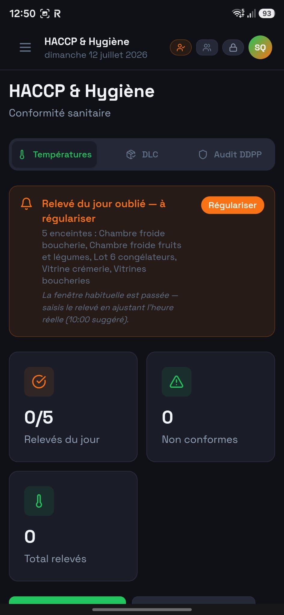 Tableau de bord HACCP et hygiène