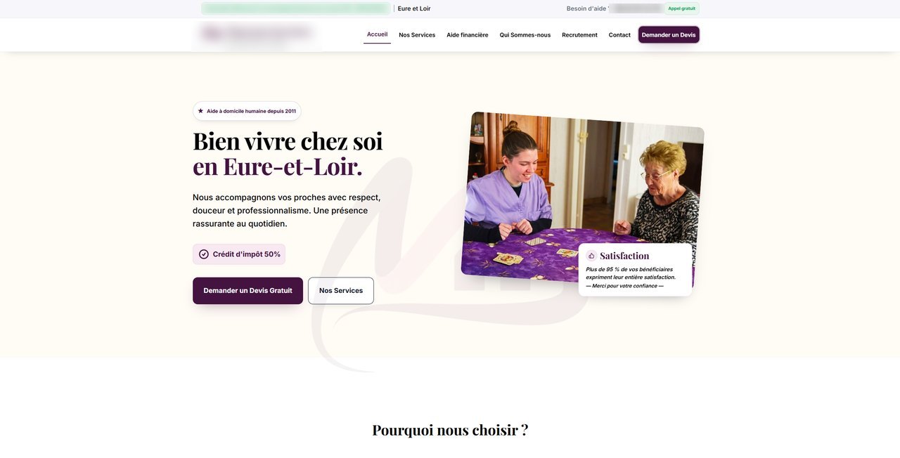 Site vitrine d'une entreprise d'aide à domicile en Eure-et-Loir
